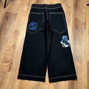 Vintage ALAB Jeans Mega Baggy JNCO Rave Style Mens 40x33 Black Pants Embroidered